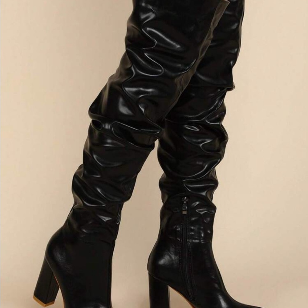 SHEIN Black Over the Knee Boots with High Block Heel